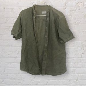 Natural Etnic Green Linen Shirt Large
